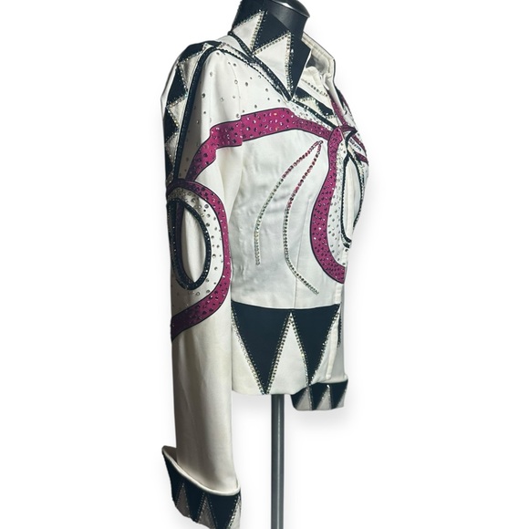 Berry Fit Company Western Horse Show Jacket Small? White Pink Black Crystals - Picture 3 of 13
